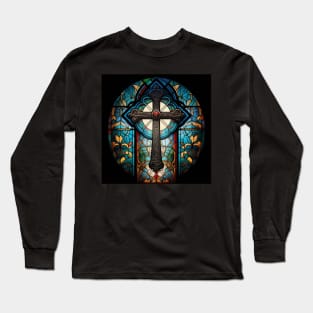 Holy Cross with Stained Glass Windows Long Sleeve T-Shirt